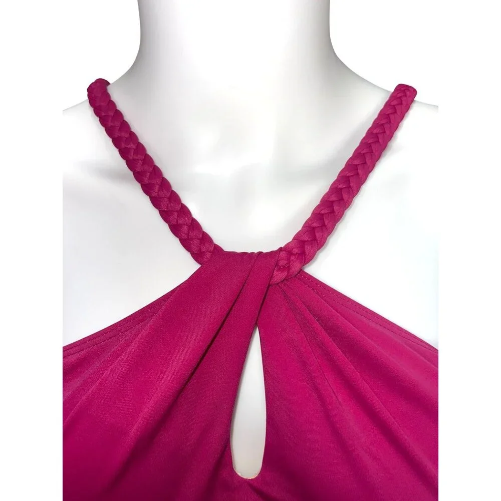 Shade & Shore Swim Top Womens 34B Purple Nylon Halter Braided Keyhole Design - Picture 2 of 9